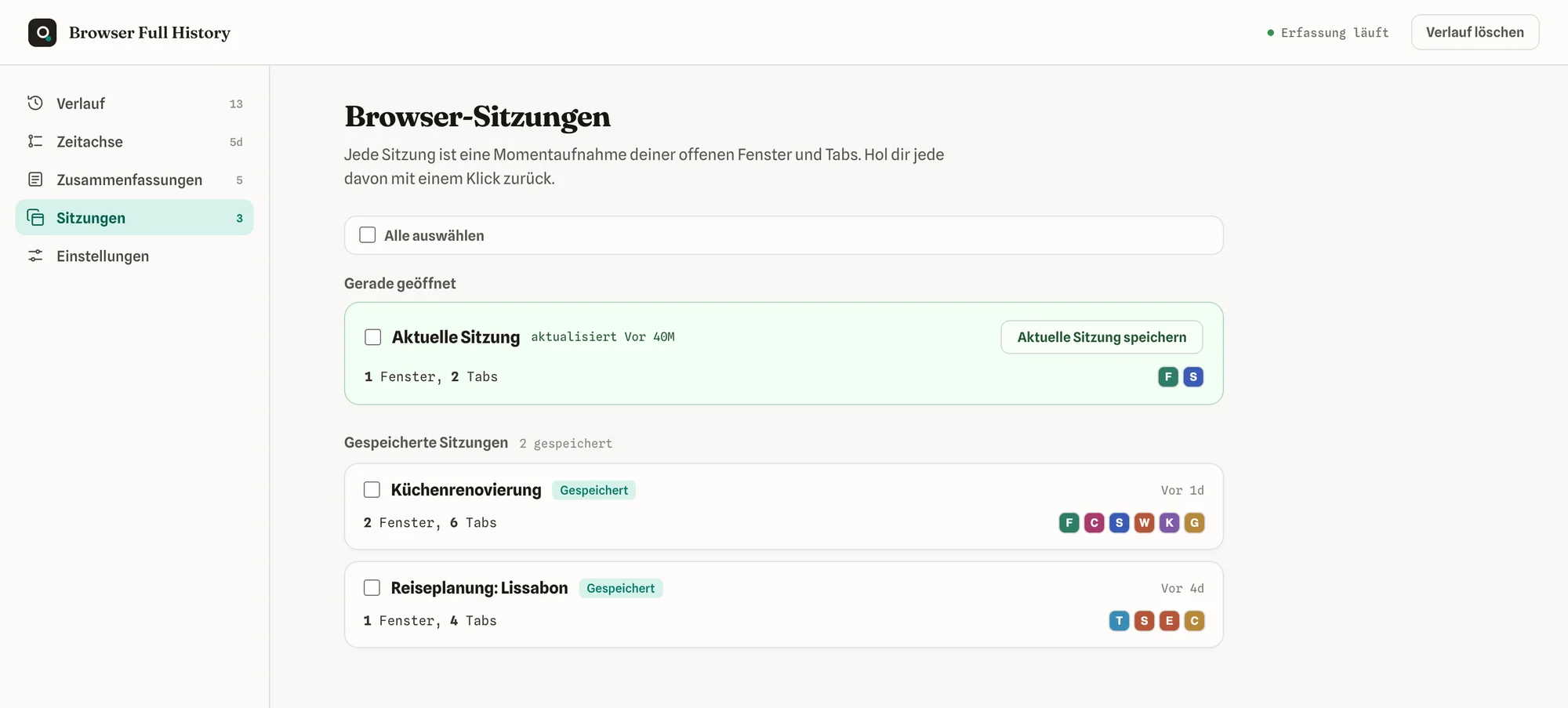 Gespeicherte Browser-Sitzungen, die du mit einem Klick wiederherstellst
